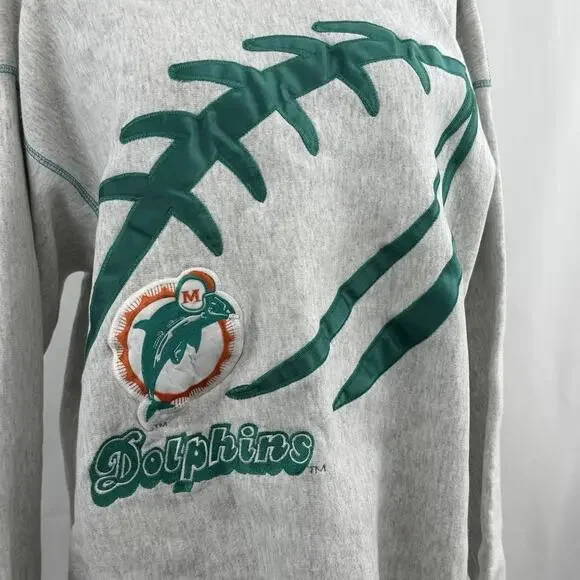 Vintage 90s Miami Dolphins Crewneck Sweatshirt Sz XL Gray Palm Legends Athletic - Picture 2 of 7